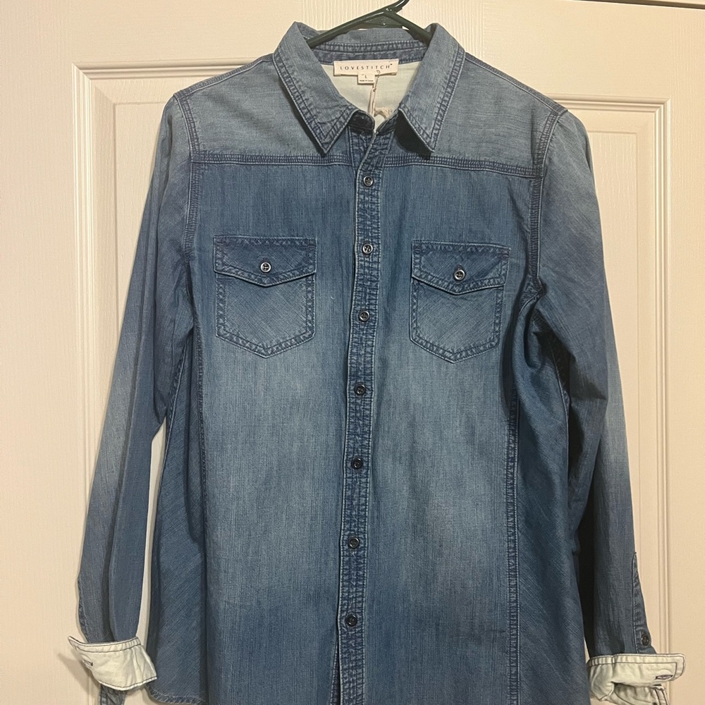 Lovestitch Classic Blue Denim Button Down Shirt size Large